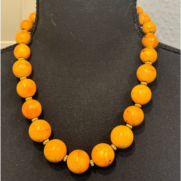 Damalli Jewelry - Jasper Orange Beaded Signed Damalli fine jewelry necklace natural Brass Gorgeous